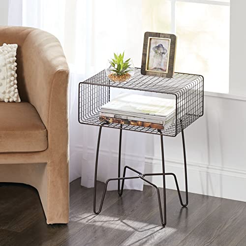 mDesign Modern Industrial Side Table with Storage Shelf, 2Tier Metal