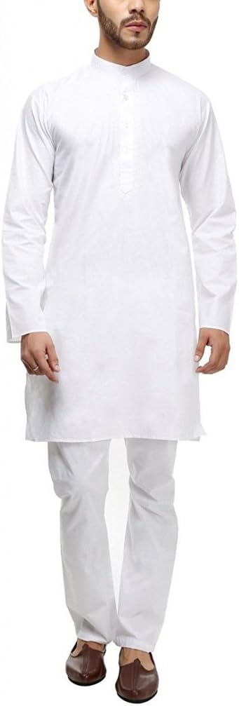 Royal Mens White 100% Cotton Kurta Pyjama Set