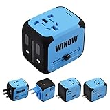 WINOW International Travel Plug Adapter, Worldwide Power AC Wall Charger with Dual USB & USA, UK, AU, EU - Great for iPhone/iPad / Laptops/Samsung / Smartphone,Spare Safty Fuse+Zipper Case (Blue)