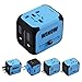 WINOW International Travel Plug Adapter, Worldwide Power AC Wall Charger with Dual USB & USA, UK, AU, EU - Great for iPhone/iPad / Laptops/Samsung / Smartphone,Spare Safty Fuse+Zipper Case (Blue)