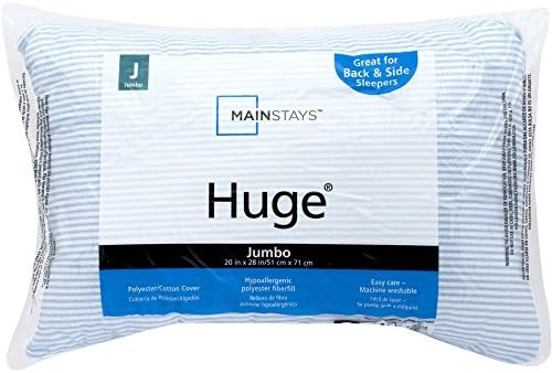 Mainstays Huge Pillow Jumbo 20" x 28" in Blue and White Stripe Machine Washable Hypoallergenic