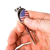 Golf Divot Tool and US-Flag Magnetic Ball Marker - Heavy-duty Steel (Nickel Plated)