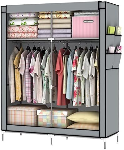 Mow-Wow Christmas Gift DIY Assambled Portable Clothes Closet Wardrobe Fabric Clothes Storage Organizer Gray