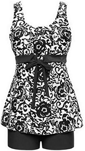 Swimsuit Women's Plus Size Retro Two Piece Tankini Swimwear (3XL (US 24W-26W), Black)