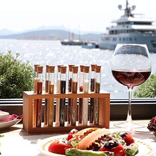 Chemistry Spice Rack Set 12 Glass Test Tubes with Cork Stoppers Wooden Herb Organizer Elegant Kitchenware, Seasoning Container - Thumbnail 2