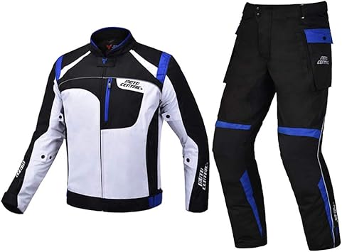 Amazon バイクジャケット バイク上下セット バイク レーシング 上下セット 人気 秋冬 プロテクター装備 バイクウェア ライダースジャケット メンズ 防風防水 ブルー Xl Motocentri プロテクター