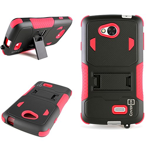 Tribute Transpyre Optimus F60 Case, CoverON® for LG Tribute (LS660) / Transpyre/Optimus F60 Hybrid Case [DuraShield Series] Heavy Duty Shockproof Protective Phone Cover with Kickstand - Red + Black
