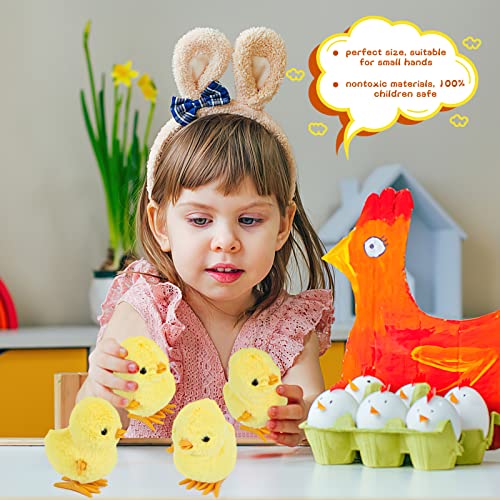 3 otters Easter Wind Up Toys, 4PCS Wind Up Chicks Lifelike Plush Chicks for Kids Easter Egg Hunt Easter Basket Stuffers