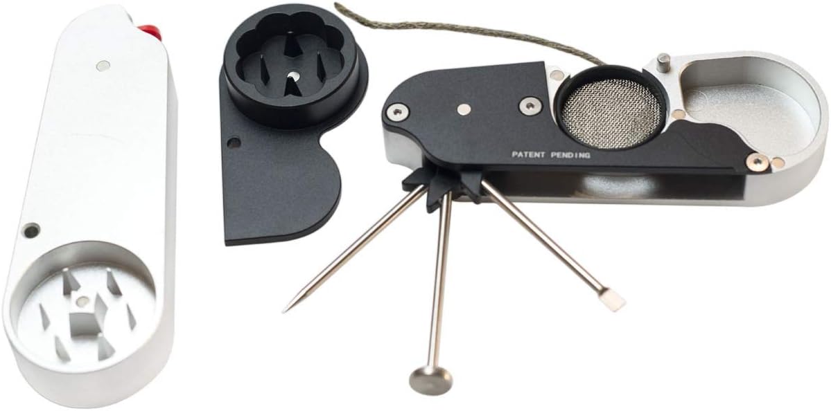 The Omni 8-in-1 Deluxe Smoking Accessory: Durable Herb and Spice Grinder Multi-Tool and Lighter Case (Sterling Color)