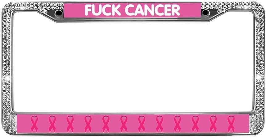 Amazon Gnd Fuck Cancer ナンバープレートフレーム キラキラ光るクリスタル 乳がん啓発ライセンスプレートフレーム レディース ダイヤモンドラインストーン キラキラナンバープレートフレーム スクリューキャップ付き ナンバーカバー ホルダー 車 バイク