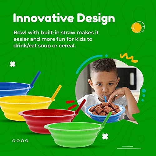 Green Direct Sippy Bowl With Straw and Spoons 22 Ounce Plastic Cereal