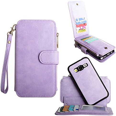 Mobovida Luxury Wallet - Samsung Galaxy Core Prime / Prevail LTE - Removable Case and Flap Card Holder - 14 Individual Card Slots - Lavender