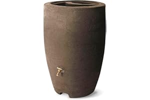 ALGREEN PRODUCTS Algreen Plastic Rain Barrel, 50 Gallon Drum - Rainwater Tank w/Brass Spigot & Screen Guard for Rain Water Collection & Storage - Athena, Brownstone