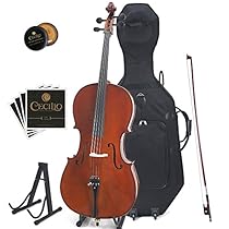 Cecilio CCO-500 Ebony Fitted Flamed Solid Wood Cello with Hard & Soft Case, Stand, Bow, Rosin, Bridge and Extra Set of Strings, Size 4/4 (Full Size)
