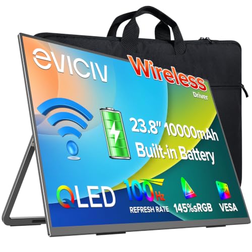 EVICIV 23.8" Drahtloser QLED Portable Monitor mit 10000-mAh Akku/Tasche