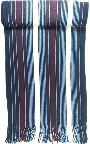 Le Ferre Men's Winter Fashionable Soft 100% Wool Colorful Striped Knit Long Scarf - (Colors: Navy, Light Blue, White and Burgundy)