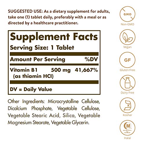 Solgar-Vitamin-B1-Thiamin-500-mg-100-Tablets-Energy-Metabolism-Healthy-Nervous-System-Overall-Well-Being-Super-Potency-Non-GMO-Vegan-Gluten-Free-Dairy-Free-100-Servings