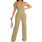 Women's Elegant Sexy Off Shoulder Short Sleeve Wide Leg Pants Long Pant Onesie Clubwear Party Dressy Jumpsuits