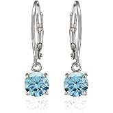 Sterling Silver 6mm Round Dainty Dangle Leverback Earrings Made with European Crystals