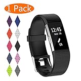 KingAcc Compatible Replacement Bands for Fitbit Charge 2, Soft Silicone Fitbit Charge 2 Band, with Metal Buckle Fitness Wristband Sport Strap Women Men (1-Pack, Black, Small)