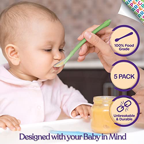 Best First Stage Baby Infant Spoons, 5Pack, Soft Silicone Baby Spoons Training Spoon Gift Set