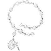 FB Jewels Solid 925 Sterling Silver Polished Laser-Cut Rosary Bracelet