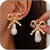 Gold Bow Earrings for Women Pearl Bow Earrings Cute Bows Stud Earring Christmas Bowknot Jewelry Gifts