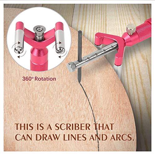 Newkiton Wheel Marking Gauge Curve Scriber with Micro Adjust Function, 1 Bearing Wheel Cutter, 1 Locked Wheel Cutter, 1 Metal Marking Pen, 10 Marking Pencils, 1 Screwdriver Included