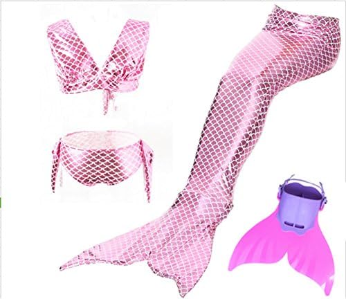 Chenzendi Girls Swimable Mermaid Tail with Monofin Swimsuit Sets Costume