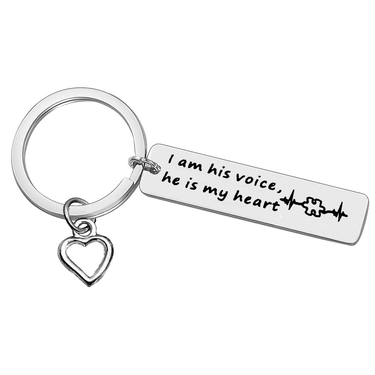 Huwujiu Autism Awareness Keyring I Am His Voice He is My Heart Keyring Autism Mom Gift Autistic Children Teacher Gift Speech Language Pathologist Gift