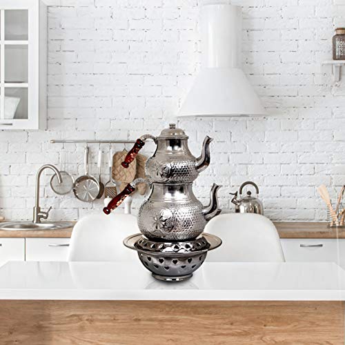 Handgefertigte Kupfer-Teekanne mit Ottomanen-Heizung, authentisches Wabenmuster, Samowar, Wasserkocher, silberfarben – Bild 5