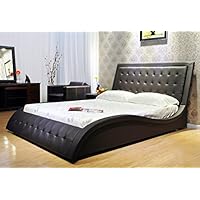 GREATIME B1136-2 Eastern King Black Wave-Like Shape Faux Leather Platform Bed, with Euro Curved Slats