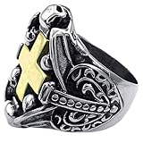 KONOV Mens Stainless Steel Ring, Gothic Skull Cross, Gold Black Silver