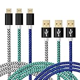 Aupek [3-Pack] 6ft Micro USB Cables High Speed USB 2.0 A Male to Micro B Data Sync and Charge Cables Cord for Android, Samsung, HTC, Motorola, Nokia LG, Sony, Blackberry and More (White+Green+Blue)