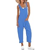 Nfsion Womens V Neck Jumpsuit Casual Loose Tank Sleeveless Overalls Wide Leg Long Pants Romper with Pockets