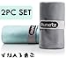 Runetz - 2pc MICROFIBER TOWELS - Super Absorbent & Quick Drying (Sport, Gym, Camp, Car Care, Travel) - 2pc Large & Small Size - Teal-Gray