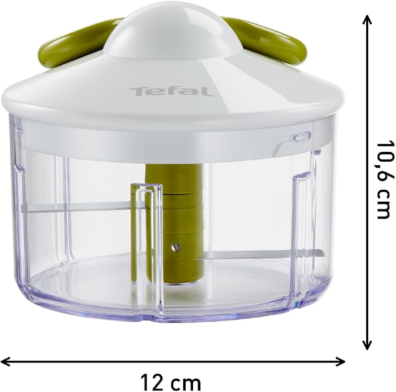 Picador manual tefal fresh kitchen 5 segundos k13304, corte grosso, médio e fino, duas facas independentes e patenteadas, sem eletricidade, base antiderrapante, cor branca e verde, 500 ml + 2 lâminas
