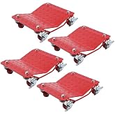 DEXSO Car Dolly Set of 4 Heavy Duty 6000 Lbs Steel Wheel Dollies Red | Thicker Antiskid Plate, 360 Degree Rotatable Wheel