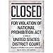 (13x19) Prohibition Act Closed Sign Notice Poster