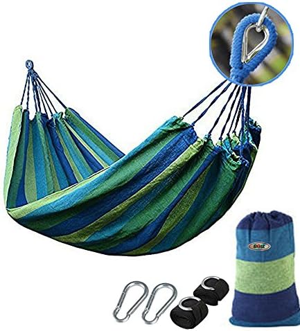 Palmery Upgraded Double Outdoor Hammocks Thick Canvas Cotton Portable Nylon Parachute Hammock 2*1.5M(6.6*1.95 Ft) for Light Travel, Camping, Hiking, Backpacking with Tree Straps and Carabiners (Blue)