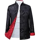 Tang Suit Men Hanfu Chinese Traditional Clothes Long Sleeve Top, Can be Worn on Both Sides,Tang Suit Jacket Men Silk