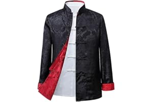 JSJTAMUS Tang Suit Men Hanfu Chinese Traditional Clothes Long Sleeve Top, Can be Worn on Both Sides,Tang Suit Jacket Men Silk