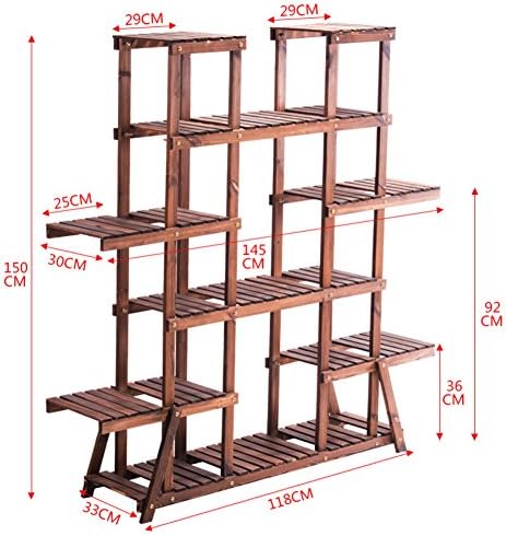 Wood showy Indoor multilayer Balcony flower Solid wood floor racks Living room flowerpot rack-D