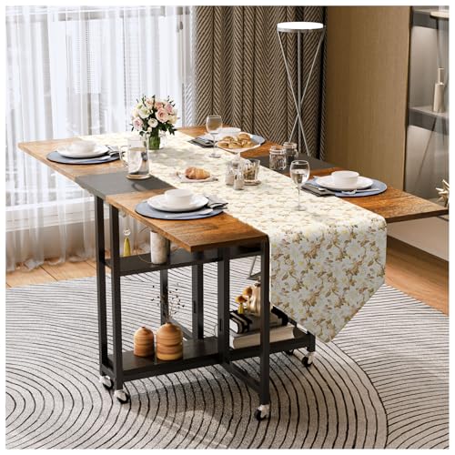 Simple Wisdom Comedor,Mesa Comedor de Plegable,Mesa Plegable 1.20 Apta para Hogar,Oficina o Terraza, Apta para Uso Familiar de 4 Personas,El tamaño es 120 * 80CM. (Color Retro + Negro)