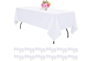12 Pack Tablecloth 60 x 126 Inch - White Polyester Table Cloth for 8 Foot Rectangle Tables, Premium Stain and Wrinkle Resista