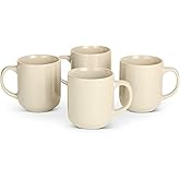 �鶹�� Basics Glazed Stoneware Coffee Mugs, 4-Piece Set, 473ml, Microwave and Dishwasher-Safe, Ivory