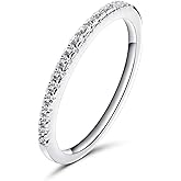 Rugewelry 2mm Women 925 Sterling Silver Anniversary Wedding Band Women Cubic Zirconia Half Eternity Stackable Engagement Ring Size 5-11