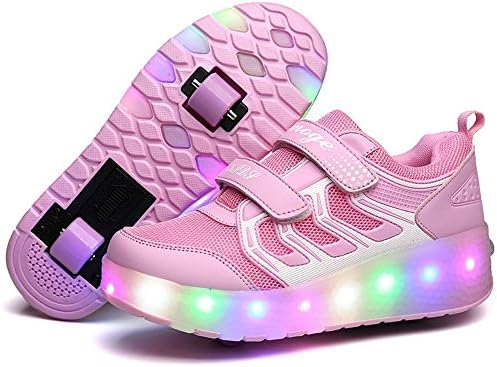LED Light Up Single/Double Wheel Roller Skate Shoes for Boys Girls Kid(Pink 2 wheel 28 M EU/11.5 M US Little Kid)