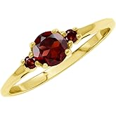 Silvershake Petite Design Round Shape Gemstone Birthstone White Gold Plated or Yellow Gold Plated 925 Sterling Silver Solitaire Promise or Engagement Ring Jewelry for Women