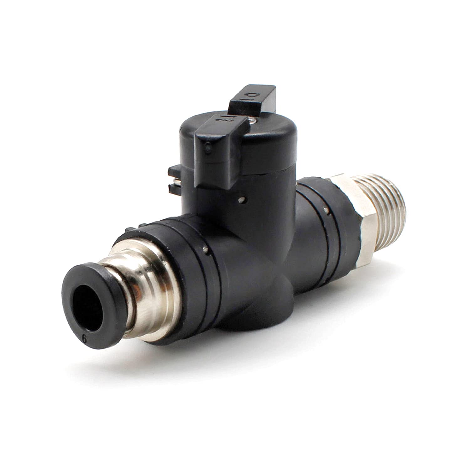 SRJQXH 1/4" M6 Pneumatic Connector, Plug Valve with Plug Connection and External Thread, Tee Push to Connect Tube Fittings, Black Air Flow Control Valve Can be Used to Control Pipeline Gas